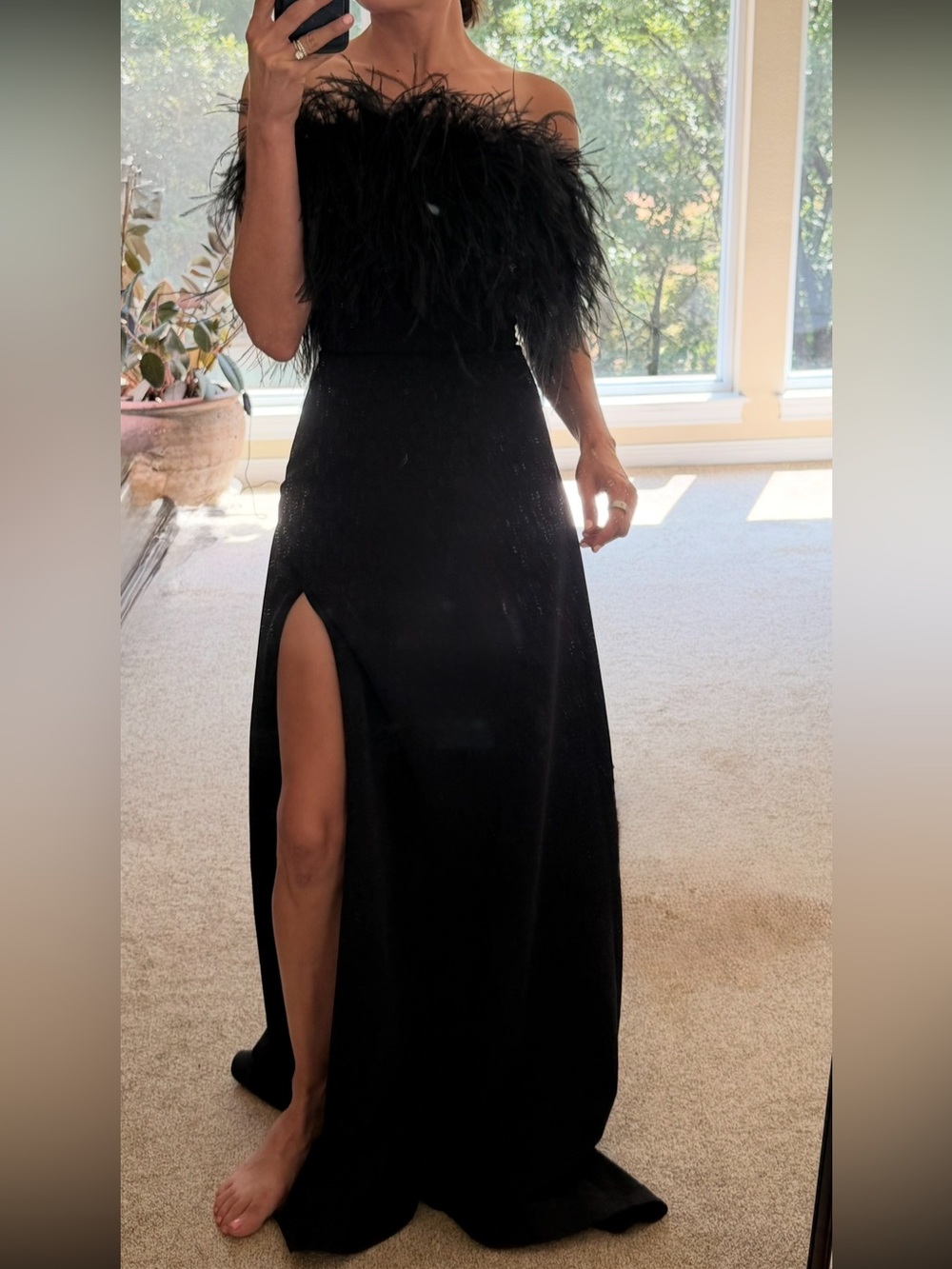 Rachel Gilbert Link Black Strapless Feather Trim Dress (Size 1/US 4)